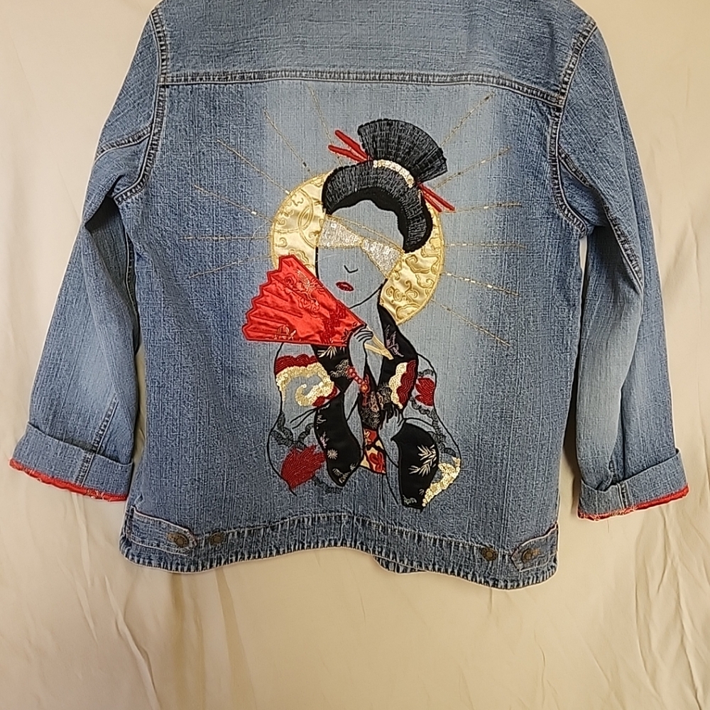 Vintage chicos Gisha Girl Asian  jacket sz2 Festive Artsy Comfy
